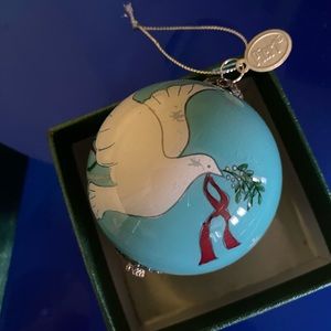 2014 Li Bien Pier 1 Hand Painted Christmas Ornament Blue with White Dove